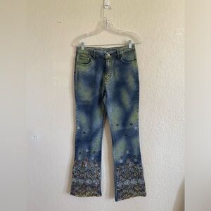 Vintage Y2K J&Q  embroidered denim multicolored wash pants.